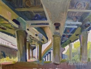 Painting, City landscape - Study under the bridge