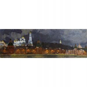 Painting, City landscape - Night Kremlin