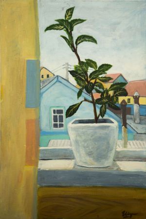 Painting, Still life - Bay leaf on the window