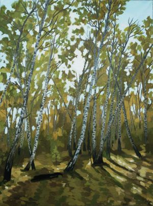 Painting, Landscape - Afternoon in a birch grove