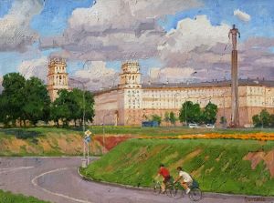 Painting, City landscape - Bike ride