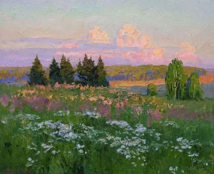 Painting, Landscape - Camomile field