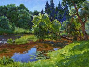 Painting, Landscape - Protva-Solnechnyy-denek