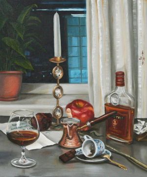 Painting, Realism - Vecher-Kofe-i-brendi