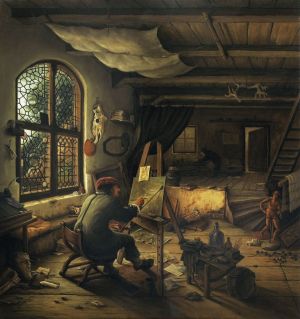 Painting, Plot-themed genre - kopiya-Hudojnik-v-masterskoy-Adrian-van-Ostade-1663