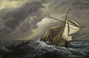 Painting, Realism - Gollandskoe-sudno-v-silnyy-veter-Villem-van-de-Velde-Mladshiy-1670g