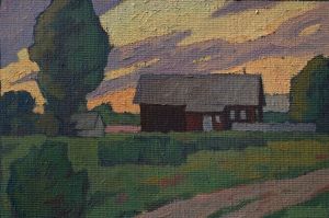 Painting, Landscape - Sunset in the village