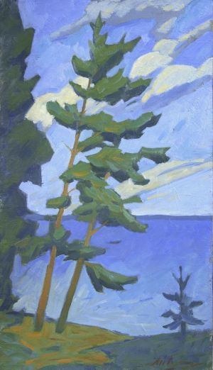 Painting, Landscape - Pines on a cliff