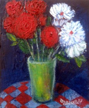 Painting, Genre painting - Red white 