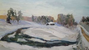 Painting, Landscape -  Winter river.