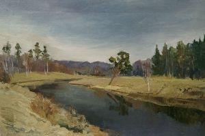 Painting, Landscape -  Poksha river march 2020