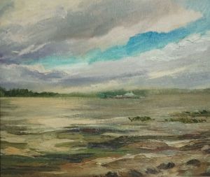 Painting, Landscape - Windy day on the Volga
