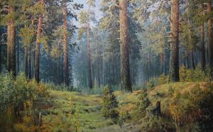 Painting, Landscape - Svejee-utro-v-boru