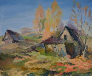 Painting, Landscape - osen-v-derevne