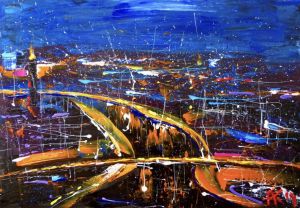 Painting, City landscape - Night city