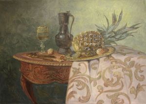 Painting, Still life - still life with pineapple