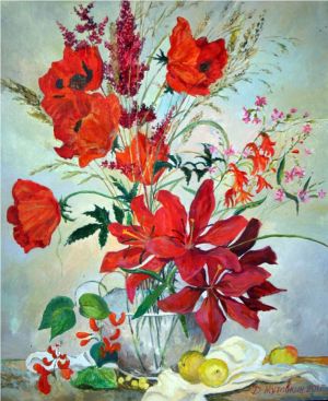 Painting, Realism - Krasnye-cvety