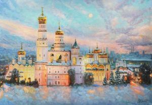Painting, Impressionism - Frosty beauty of the Kremlin