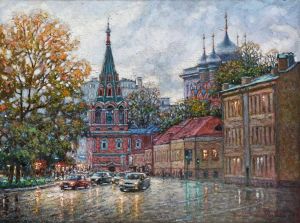 Painting, City landscape - Moscow under the autumn sky