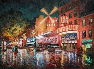 Painting, City landscape - The lights of the Moulin Rouge