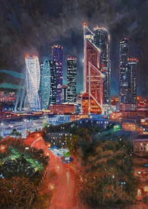 Painting, City landscape - The realm of glass and concrete