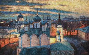 Painting, City landscape - Mystery of the evening