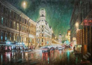 Painting, City landscape - I love the lights of St. Petersburg at night