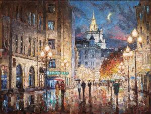 Painting, City landscape - The kingdom of night lanterns