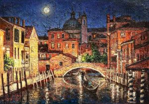 Painting, City landscape - Night romance