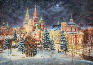 Painting, City landscape - Christmas tale