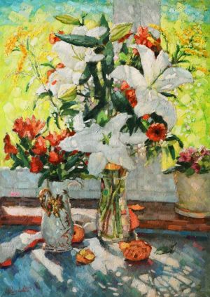 Painting, Impressionism - Lilies at the window