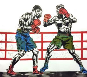 Graphics, Linocut -  Boxing