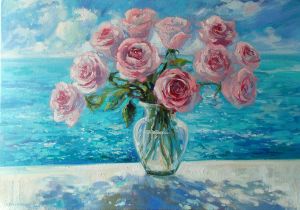 Painting, Still life - Roses and sea