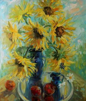 Painting, Still life - Sunflowers and summer