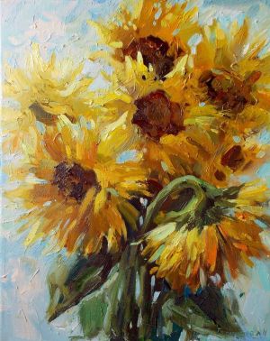 Painting, Still life - Sunflowers and sky