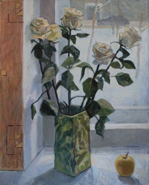 Painting, Still life - White roses