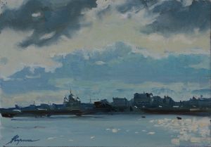 Painting, Impressionism - The wind over the Neva
