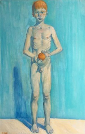 Painting, Nude (nudity) -  « The child who holds an orange» 