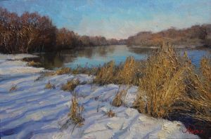 Painting, Landscape - March on the riverbank