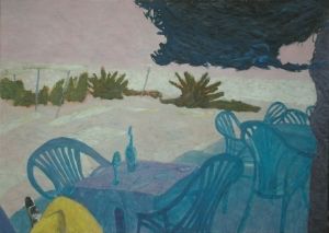 Painting, Expressionism - Ne-sezon-v-grecheskom-kafe