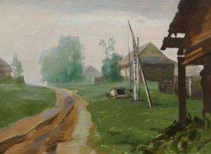 Painting, Realism - Morning. Fog. Rural landscape