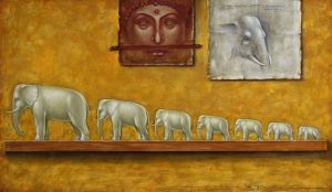 Painting, Realism - Elephants of happiness