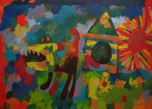 Painting, Abstractionism - The dog that keeps the sun