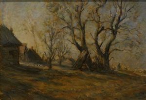 Painting, Realism - Landscape with a hut