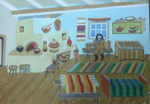 Painting, Realism -  The interior of the hut of Tibawa