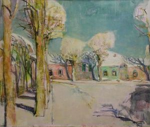 Painting, Landscape - Winter in a beautiful alley
