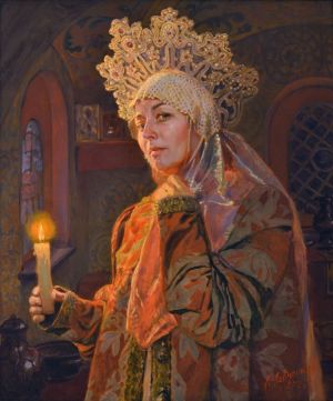 Painting, Realism - «Boyar&#039;s daughter with a candle»
