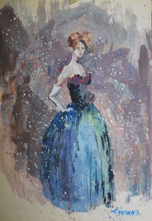 Graphics, Impressionism - Girl in violet-blue tones