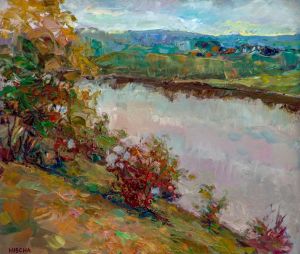 Painting, Landscape - Autumn. The old course of the Volga river