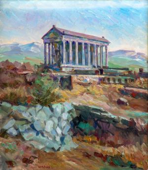 Painting, Landscape - Pagan temple in Armenia
